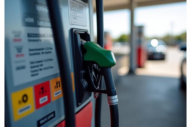 Zapfsäule an einer Tankstelle mit Schriftzug 'Sprit'