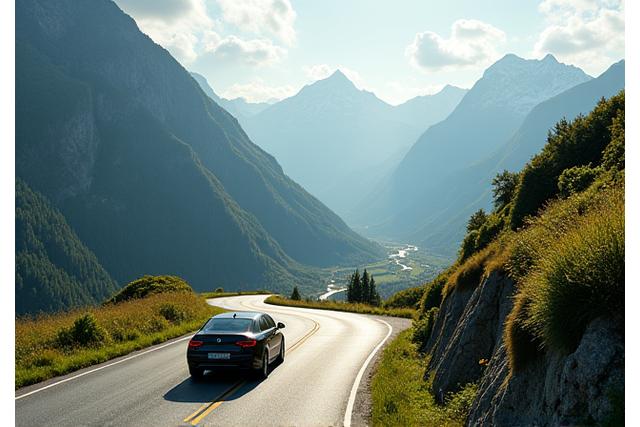 Auto fährt auf einer Bergstrasse in den Schweizer Alpen